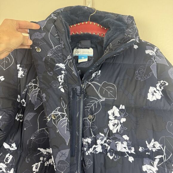 NWT Columbia Boundless Days Floral Printed Long Down Puffer Jacket Navy Large - Picture 4 of 16